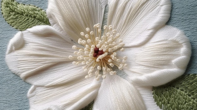 haft na tkaninie z motywem kwiatowym